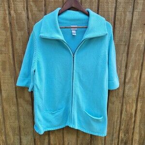 Chico's Turquoise Full Zip Sweater Womens Size 3/ XL 16